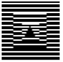 An input image and head-on view. The background is striped. There is a square (square A) inside it, which is striped, but the stripes are offset. There is a second square (square B) inside the first, with has a third stripe pattern. Finally, inside that square is a black triangle.