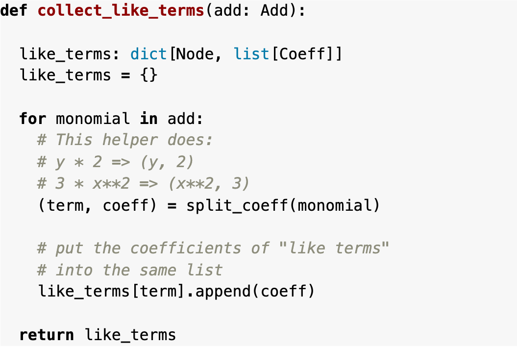 A block of Python code. The comments are a light grey that are hard to read, as are some of the highlighted keywords (in a teal blue) against a light gray background.