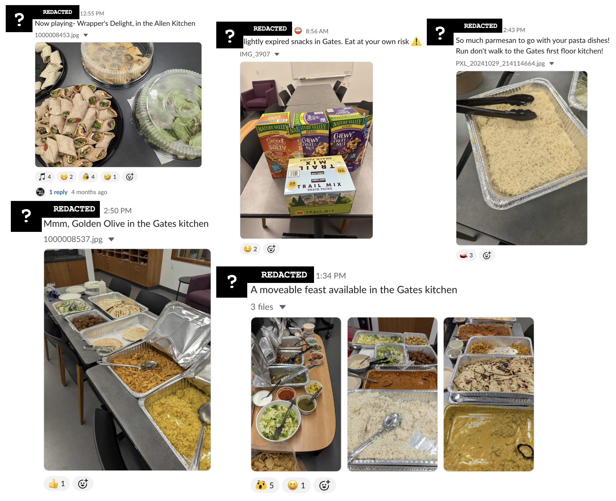 A collection of screenshots from the #food channel on Slack