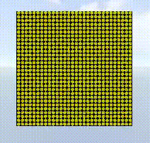 Animation on a flip-dot display showing an animation similar to the one directly above, but the first and third frame last twice as long as the second and fourth, making an irregular cadence.