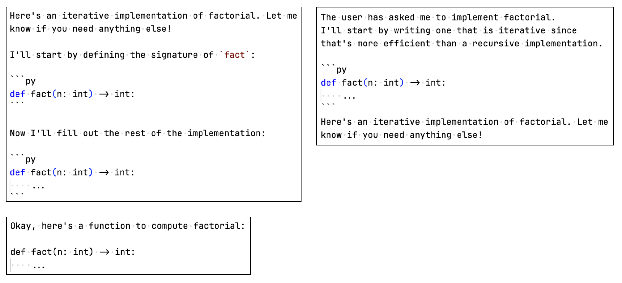 LLM responses for factorial